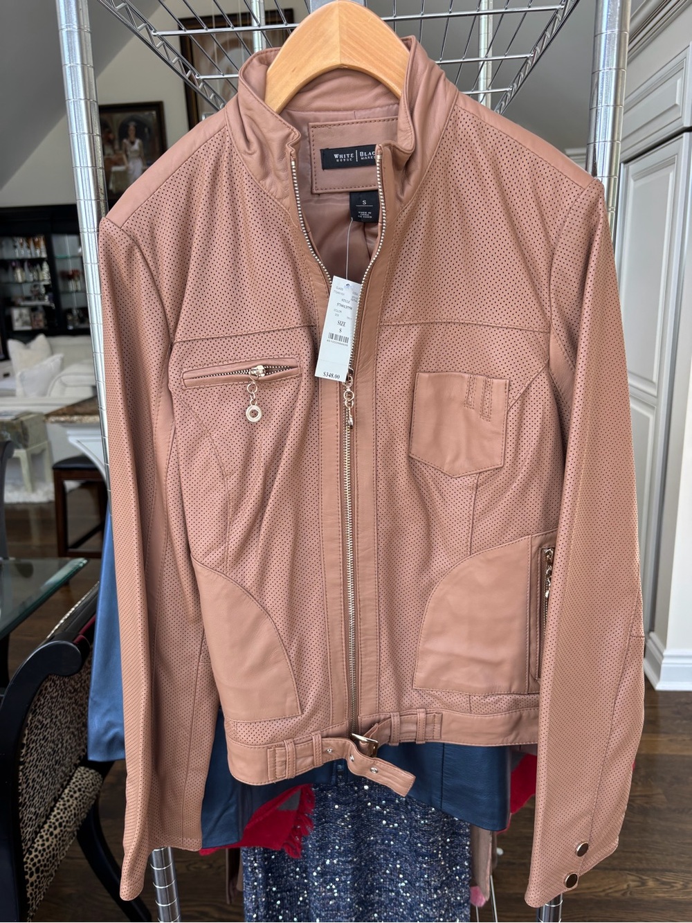 White House Black Market Perforated Leather Jacket in Dusty Blush